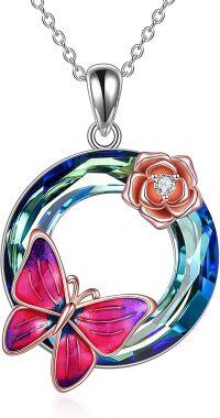 wholesale 18K Gold Plated 925 Sterling Silver Butterfly Pendant Necklace with Crystal, Gift Box-02 Butterfly