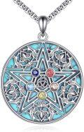 wholesale 925 Sterling Silver Round Pendant with Turquoise and Multi-Colored Stones - 6 Pointed Star of David Necklace for Men & Women-0-0