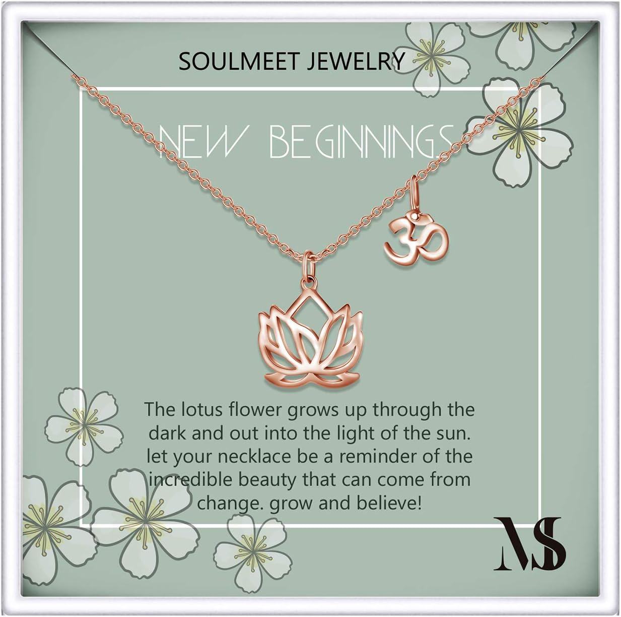 925 Sterling Silver OM Lotus Sideways Pendant Necklace w/ Inspirational Quote Gift Card for Women & Girls' Birthdays-0-0