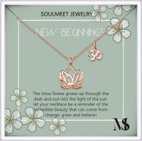 wholesale 925 Sterling Silver OM Lotus Sideways Pendant Necklace w/ Inspirational Quote Gift Card for Women & Girls' Birthdays-C-Rose Gold