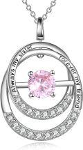 wholesale TOUPOP Always My Sister Forever My Friend Necklace S925 Sterling Silver Double Circle Birthstone Pendant Necklace Jewelry Gifts Necklaces For Sister,sister Gifts From Sister, Metal, Cubic Zirconia -0-0