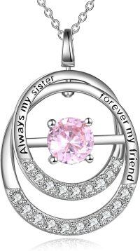 wholesale TOUPOP Always My Sister Forever My Friend Necklace S925 Sterling Silver Double Circle Birthstone Pendant Necklace Jewelry Gifts Necklaces For Sister,sister Gifts From Sister, Metal, Cubic Zirconia -undefined