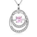TOUPOP Sterling Silver Cubic Zirconia Double Circle Birthstone Pendant Necklace-0-0