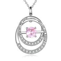 TOUPOP Sterling Silver Cubic Zirconia Double Circle Birthstone Pendant Necklace-undefined