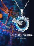 wholesale 925 Sterling Silver Blue Crystal Dragonfly & Vine Design Pendant Necklace - Holiday Gift for Her-0-4