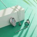 wholesale  925 Sterling Silver with Simulated Abalone Shell Hamsa Hand Evil Eye Urn Necklace for Ashes Perfume Essential Oil Sand, Adjustable Chain, Gift Box-0-2