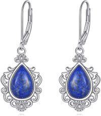wholesale Sterling Silver Moonstone Lapis Lazuli Larimar Pink Opal Peridot Amethyst Earrings-Lapis Lazuli