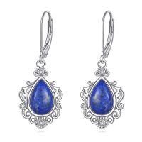 wholesale 925 Sterling Silver Elegant Purple Teardrop Earrings Wholesale With Crystal Accents-Lapis Lazuli