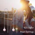 wholesale 925 Sterling Silver White Pearl Threader Drop Dangle Earrings for Women-0-17