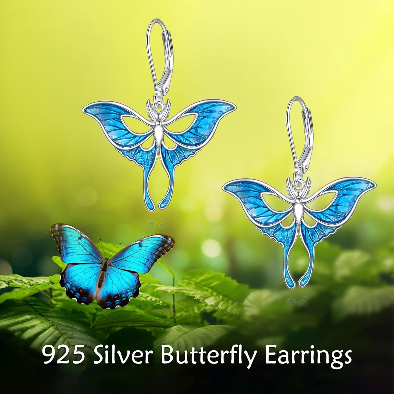 Sterling Silver Luna Moth Dangle Earrings Jewelry Gifts for Women Girls Friends-0-5
