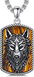wholesale 925 Sterling Silver Black Onyx and Tiger's Eye Stone Wolf Head Pendant Necklace for Men Women -0-0