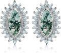 wholesale 925 Sterling Silver Natural Moss Agate Marquise Cut Halo Stud Earrings-0-0