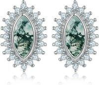wholesale 925 Sterling Silver Natural Moss Agate Marquise Cut Halo Stud Earrings-Horse-Eye
