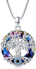 wholesale 925 Sterling Silver Rainbow Crystal Evil Eye Tree of Life Pendant Necklace Celtic s for Women-0-0