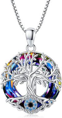 wholesale 925 Sterling Silver Rainbow Crystal Evil Eye Tree of Life Pendant Necklace Celtic s for Women-blue