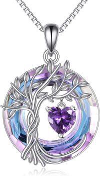 wholesale Sterling Silver Crystal Tree of Life Necklace for Women-02-Feb-Amethyst