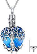 wholesale 925 Sterling Silver Tree of Life Heart Shape Blue Crystal Keepsake Pendant Necklace with Funnel and Fill Tool - Memorial Ashes Holder Jewelry for Men & Women-0-0