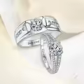 TOUPOP 14k White Gold Plated Moissanite D VVS1 Engagement Wedding Ring Set-0-4