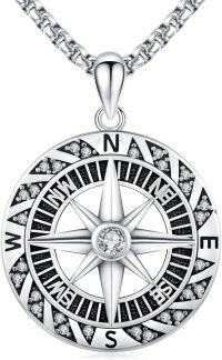 wholesale 925 Sterling Silver Compass Pendant Travel Necklace  for Women and Men -Zircon-Compass