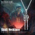 wholesale 925 Sterling Silver Halloween Punk Skull Skeleton Pendant Chain Necklace for Men Women  47cm Length-0-4
