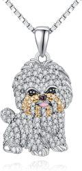 wholesale 925 Sterling Silver CZ Shih Tzu Dog Breed Pendant Necklace for Pet Lovers-0-0