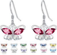 wholesale 925 Sterling Silver Cubic Zirconia 12 Birthstone Butterfly Dangle Earrings-07-Jul.
