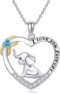 wholesale 925 Sterling Silver Birthstone Elephant Heart Necklace for Women-December