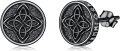wholesale 925 Sterling Silver Round Black Onyx Celtic Knot Stud Earrings for Men Women Punk Gothic Jewelry 48x36mm-0-0