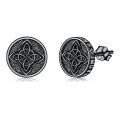 wholesale 925 Sterling Silver Round Black Onyx Celtic Knot Stud Earrings for Men Women Punk Gothic Jewelry 48x36mm-0-0