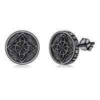 wholesale 925 Sterling Silver Round Black Onyx Celtic Knot Stud Earrings for Men Women Punk Gothic Jewelry 48x36mm-Black Celtic Knot