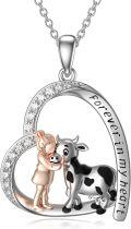 wholesale 925 Sterling Silver Heart-Shaped Cow and Girl Pendant Necklace - Mother's Day Gifts for Mom-0-0