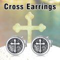 wholesale 925 Sterling Silver 8mm Round Cross Stud Earrings with Cubic Zirconia - Punk Gothic  for Women and Girls-0-4