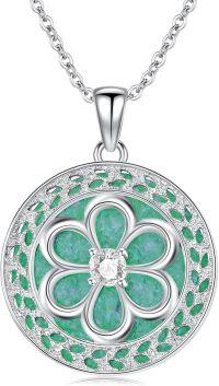 wholesale 925 Sterling Silver Green Opal Four-Leaf Clover Flower Pendant Necklace-Flower