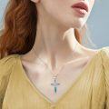 wholesale 925 Sterling Silver Turquoise Inlay Cross Pendant Necklace - Religious  for Women & Men-0-1