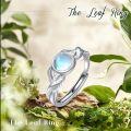 wholesale 925 Sterling Silver Moss Agate Leaf Moonstone Adjustable Open Ring for Women-0-3
