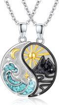 wholesale 925 Sterling Silver Yin Yang Turquoise & Black Onyx Mountain Necklaces for Couples BFF-0-0