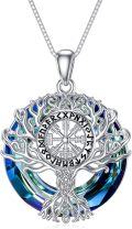 wholesale 925 Sterling Silver Viking Tree of Life Pendant Necklace with Blue Crystal Circle for Women/Men-0-0