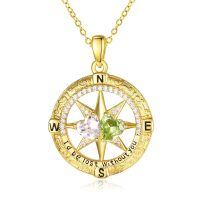wholesale 925 Sterling Silver Compass Pendant with Birthstones for Women-04-08-Apr-Aug