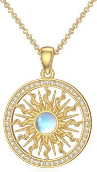 wholesale Gold 925 Sterling Silver Moonstone Compass Butterfly Dragonfly Bee Pendant Necklace for Women's Gifts-Sun