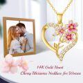 wholesale 14k Yellow Gold Heart Pendant With Pink Enamel Flowers-0-4