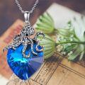 wholesale 925 Sterling Silver Heart-Shaped Blue Crystal Octopus Pendant Necklace Jewelry-0-2