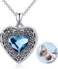 wholesale 925 Sterling Silver Blue Crystal Heart Photo Locket Pendant Necklace for Women Girls -0-0
