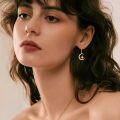 wholesale 14K Gold Star and Crescent Moon Drop Earrings Leverback s for Women-0-3