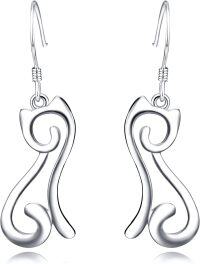 wholesale 925 Sterling Silver Cat Drop Earrings for Women and Girls-Cat dangle earrings
