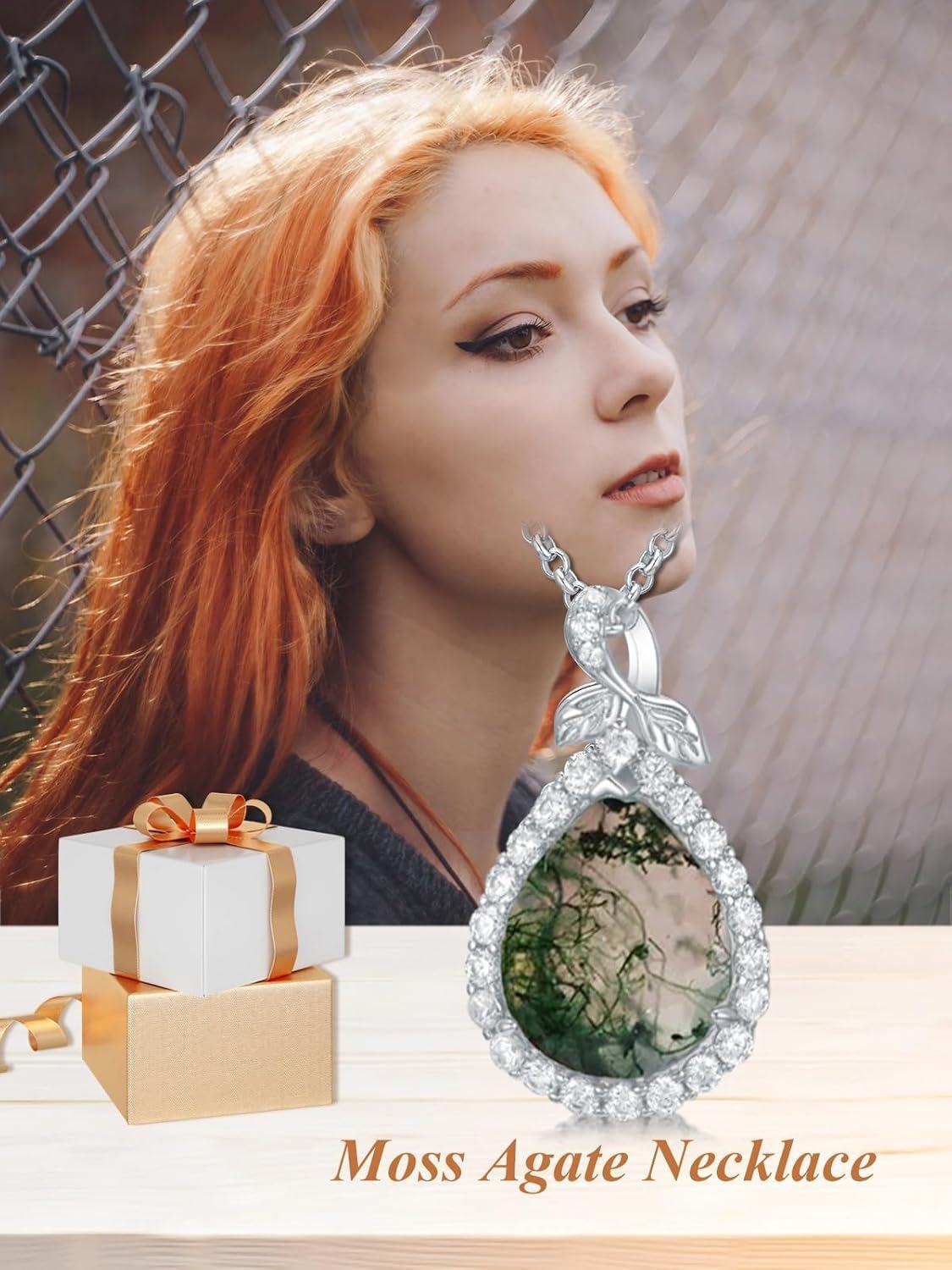 Sterling Silver Moonstone Peridot Moss Agate Dainty Teardrop Pendant Necklace-0-5