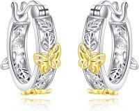 wholesale 925 Sterling Silver Butterfly Leaf Design Small Huggie Hoop Earrings Floral s for Women-Butterfly