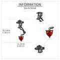 wholesale 925 Sterling Silver Gun Black Rose Flower Red Heart Zircon Drop Earrings-0-3
