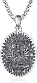 wholesale 925 Sterling Silver Zodiac Bodhisattva Amulet Pendant Necklace  Buddha Talisman Protection Jewelry for Men with 24+2 Round Chain-0-0
