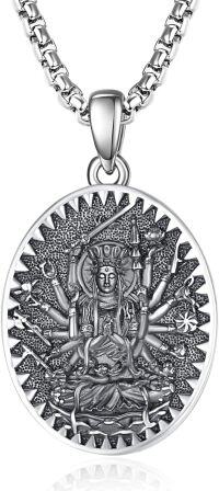 wholesale 925 Sterling Silver Zodiac Bodhisattva Amulet Pendant Necklace  Buddha Talisman Protection Jewelry for Men with 24+2 Round Chain-Avalokitesvara-Rat
