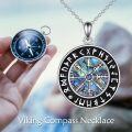 wholesale 925 Sterling Silver Norse Vegvisir Compass with Abalone Shell and Rune Circle Pendant Necklace for Men Women s-0-5